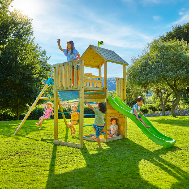 TP Skywood Wooden Play Tower with Ripple Slide, Sky Deck & Double Swing Arm - FSC<sup>&reg;</sup> certified