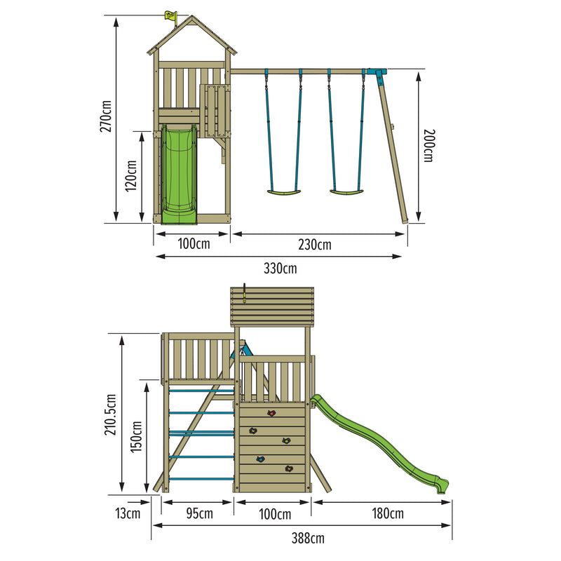 TP Skywood Wooden Play Tower with Ripple Slide, Sky Deck & Double Swing Arm - FSC<sup>&reg;</sup> certified