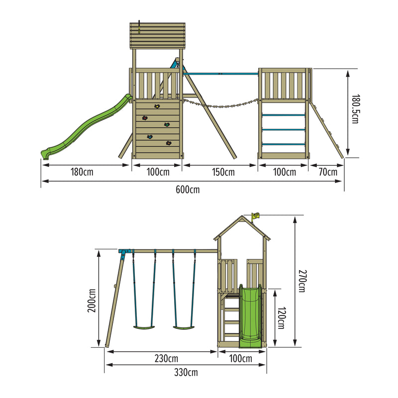 TP Skywood Wooden Play Tower with Ripple Slide, Sky Bridge, Mini Tower & Double Swing Arm - FSC<sup>&reg;</sup> certified