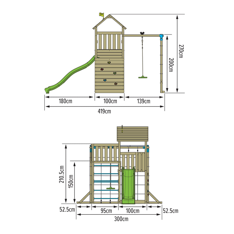 TP Skywood Wooden Play Tower with Ripple Slide, Sky Deck, Skyline & Flying Fox Add On - FSC<sup>&reg;</sup> certified