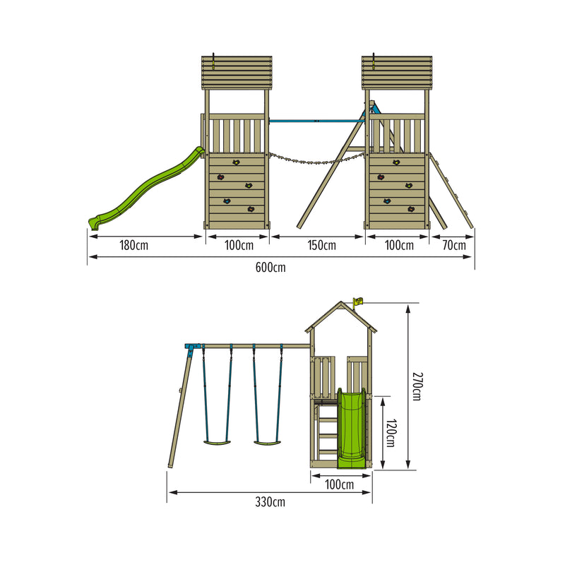 TP Skywood Wooden Play Tower with Ripple Slide, Sky Bridge, Additional Play Tower & Double Swing Arm - FSC<sup>&reg;</sup> certified