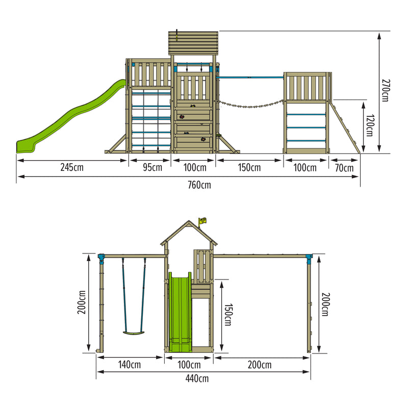 TP Skywood Wooden Play Tower with Super Wavy Slide, Sky Deck, Monkey Bars & Skyline with Rapide Swing Seat - FSC<sup>&reg;</sup> certified