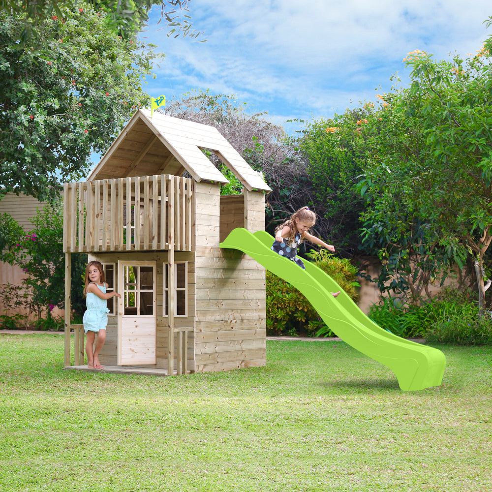 Children playing in two storey playhouse