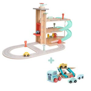 Owl & Fox Wooden Multi-storey Garage with Vehicle Transporter - FSC® certified