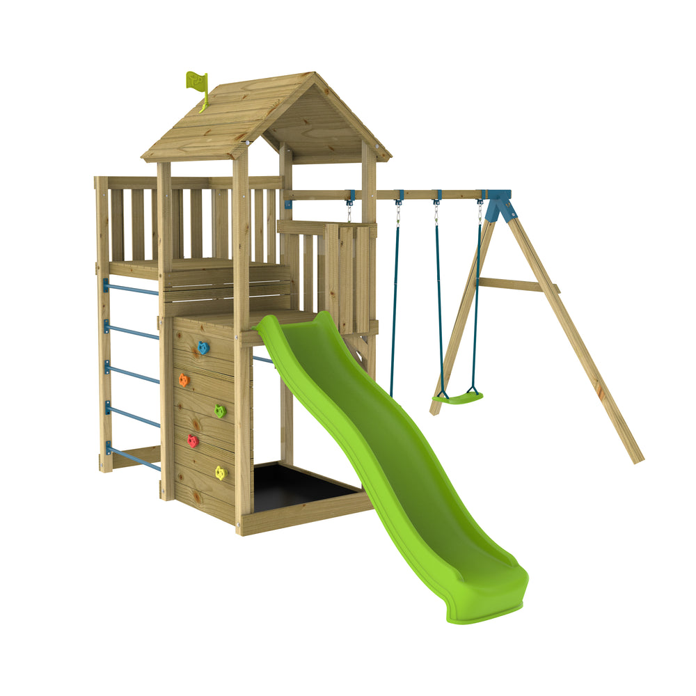 TP Skywood Wooden Play Tower with Ripple Slide, Sky Deck & Double Swing Arm - FSC® certified