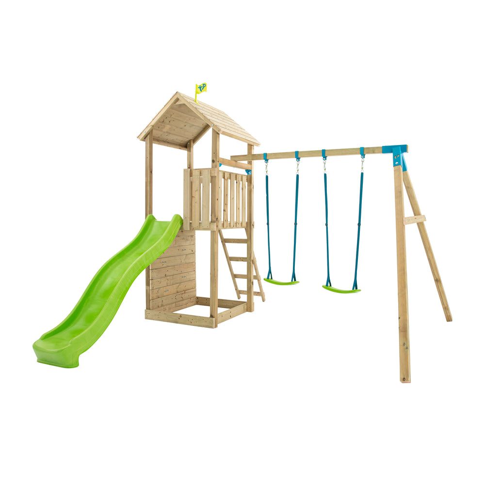 TP Skywood Wooden Play Tower with Ripple Slide & Double Swing Arm - FSC® certified