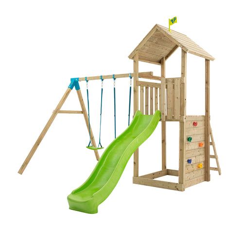 TP Skywood Wooden Play Tower with Ripple Slide & Double Swing Arm - FSC® certified