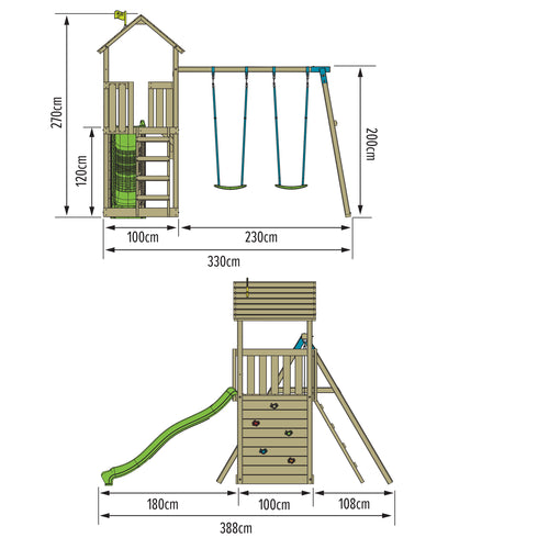 TP Skywood Wooden Play Tower with Ripple Slide & Double Swing Arm - FSC® certified