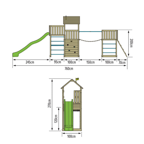 TP Skywood Wooden Play Tower with Sky Deck, Super Wavy Slide, Sky Bridge & Mini Tower - FSC® certified