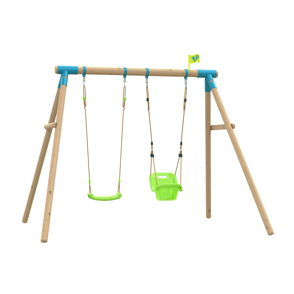 TP Compact Wooden Double Swing Set with Roped Rapide Seat & Baby Seat - FSC® certified