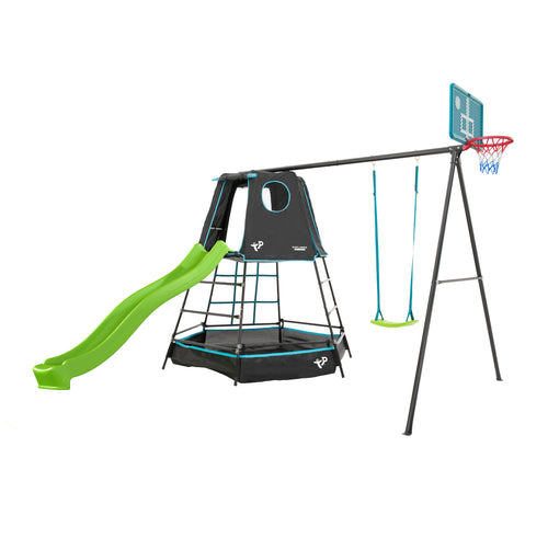 TP Explorer Metal Climbing Frame Set & Ripple Slide, Swing and Basketball Black Edition