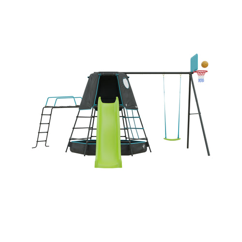 Explorer Metal Climbing Frame Black Edition, Ripple Slide, Swing Arm, Jungle Run & Basketball Hoop