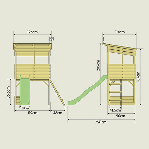 TP Treetops Wooden Tower Playhouse with Toy Box and Slide - FSC® certified