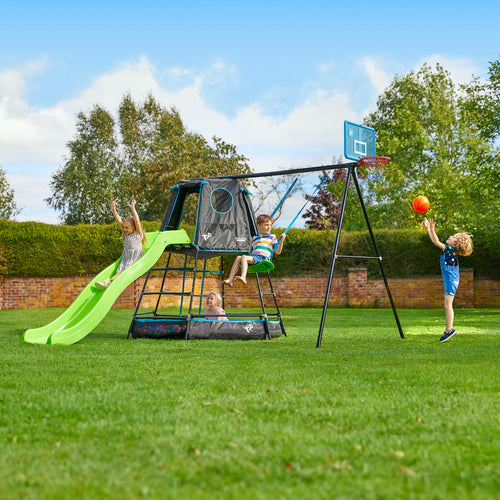 TP Explorer Metal Climbing Frame Set & Ripple Slide, Swing and Basketball Black Edition